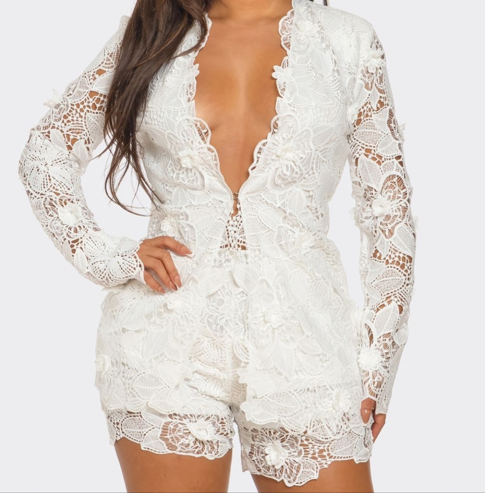 Lace Blazer & Short Set - White
